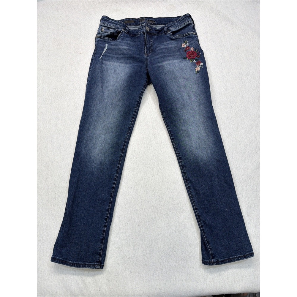 Kut from the Kloth Katy Boyfriend Jeans Women's Size 12 Embroidered Floral...‎